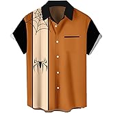 WHO IN SHOP Men's Halloween Shirts Cute Scary Horror Short Sleeve Button Up Shirt