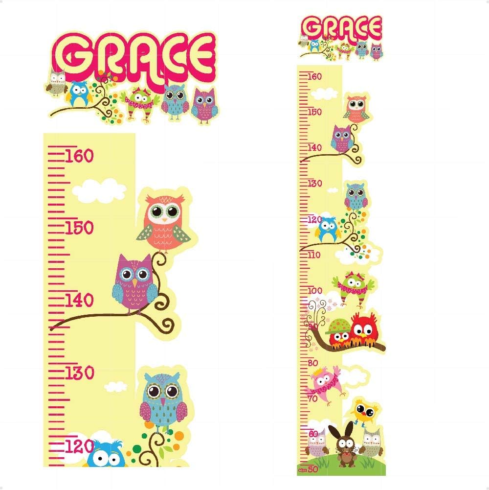 Personalised Height Chart OWL for Kids Wall Sticker Growth| Colourful Wall Art for Height Measure| Pink Decal Girls Boys Childrens Nursery Bedroom | StickersMagic