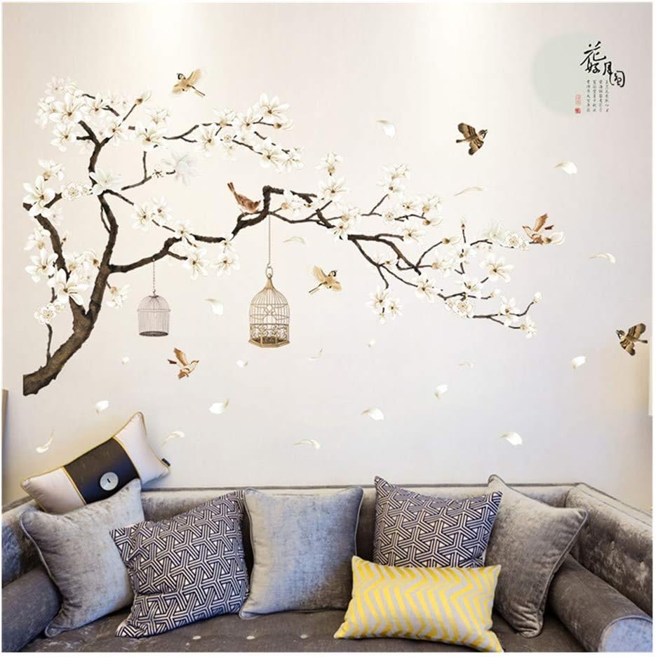 Kingko® Chinese Plum Tree Bird and Bird Cage Art Wall Stickers Bedroom Living Room Applique Artist Decoration (Multicolor)