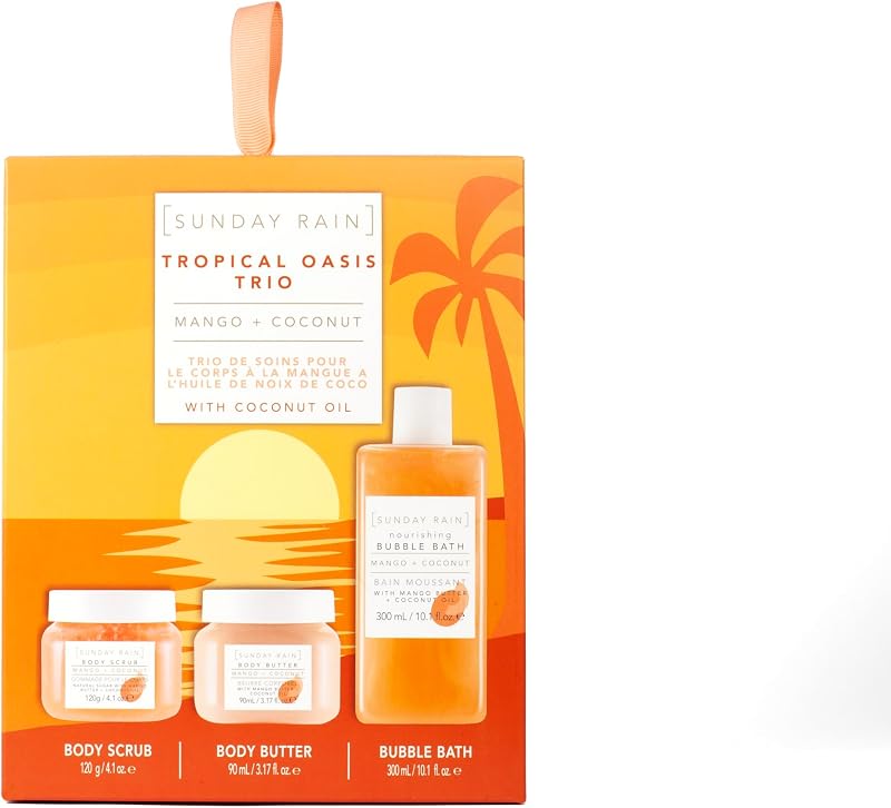 Sunday Rain Tropical Oasis Trio Mango Coconut Bubble Bath Scrub Butter Gift Set