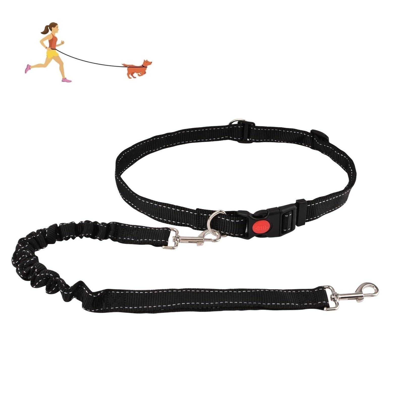 HACRAHO Hand Free Dog Lead, 1 PCS Adjustable Dog Leash Waist Belt Reflective Bungee Running Leash with Adjustable Waist Belt for Training, Walking, Hiking, Black