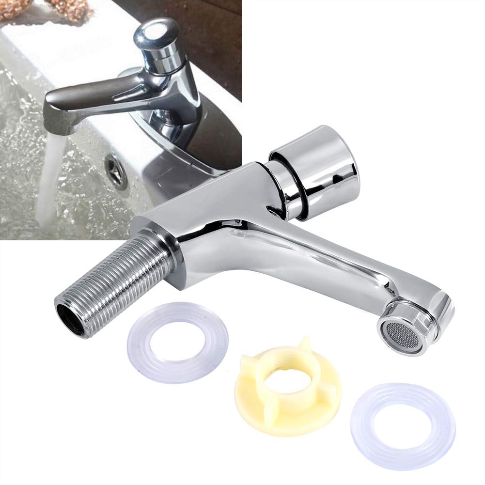 Brass Chrome Plated Self Closing Water Saving Time Delay Push Type Basin Tap Sink Faucet for Home Kitchen Bathroom Hotel Use