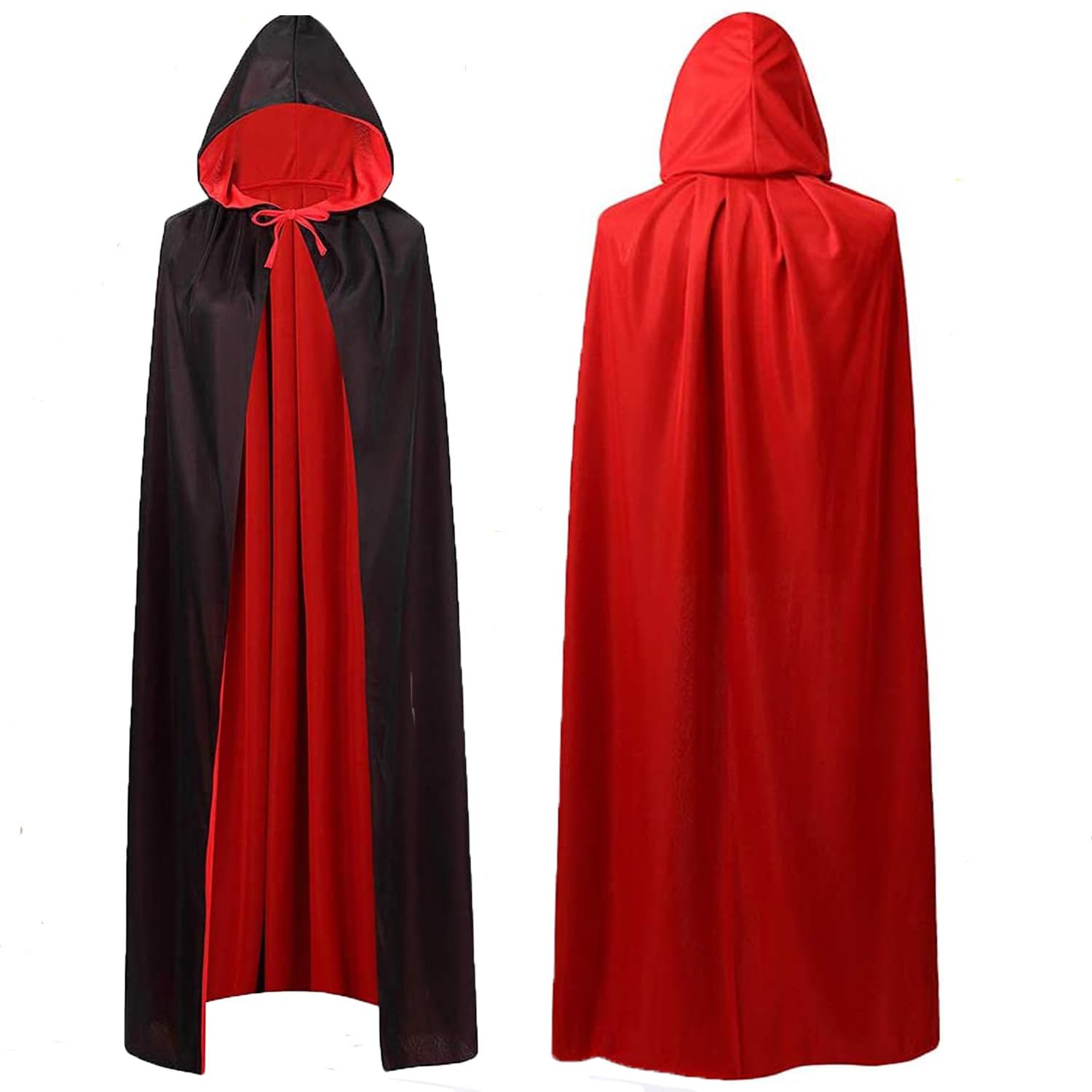 Huayifa Hooded Cape Witch Cosplay Accessories Adult/Fancy Dress Costume for Masquerade, Halloween， Family Party, 140cm (Black Red)