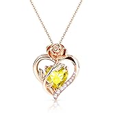 Molenia Heart Birthstone Rose Necklace for Women: Genuine 925 Sterling Silver Rose Gold Pendant Dainty Necklace Gold Jewelry Valentines Christmas Anniversary Birthday Gifts for Wife Mom Daughter