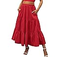 ANRABESS Women’s Summer Boho Flowy Swing Tiered A-Line Maxi Skirt 2025 Fashion Trendy Elastic Waist Pleated Long Beach Dress