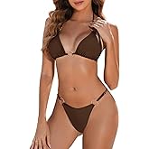 Zuvebamyo Women's String Bikini Sets Two Piece Halter Ring Triangle Swimsuit Cheeky Thong Bathing Suit