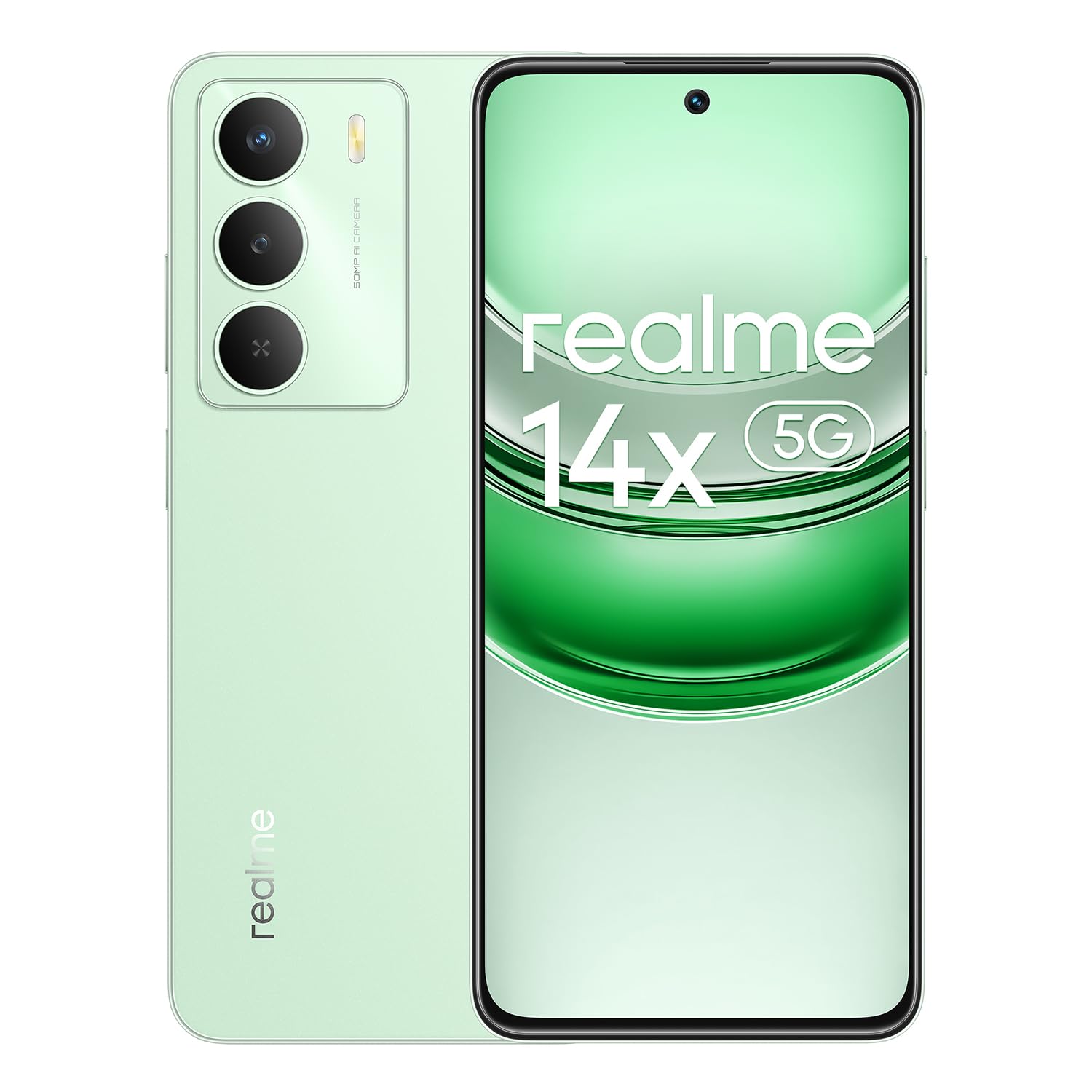 Photo 1 of realme 14x 5G Smartphone 6+128GB, Peridot Green, 6.67-inch Screen, 120Hz Display, 5000mAh Battery, 50MP AI Camera, MediaTek Dimensity 6300, ArmorShell Protection, IP64