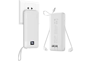 ANOUV Portable Charger with Built-in Cables&AC Wall Plug,10000mAh Power Bank,PD 22.5W USB-C Fast Charging External Battery Pack with LED Display Compatible with iPhones and All Smart Device（1 Pack）