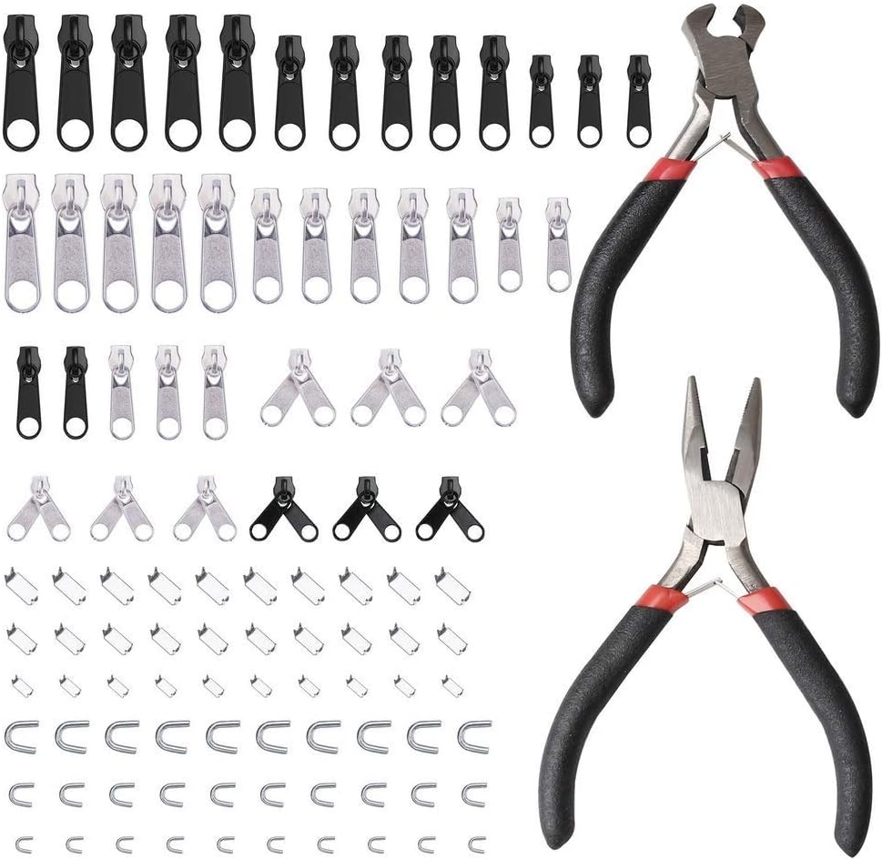 kuou 86Pcs Zipper Replacement Parts, Zipper Repair Kit for Repair Jeans