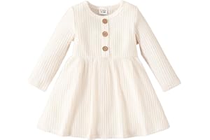 PATPAT Baby Toddler Girl Dresses Infant Sleeveless Summer Tank Dress Sundress Long Sleeve Fall Dress Rib Knit with Headband