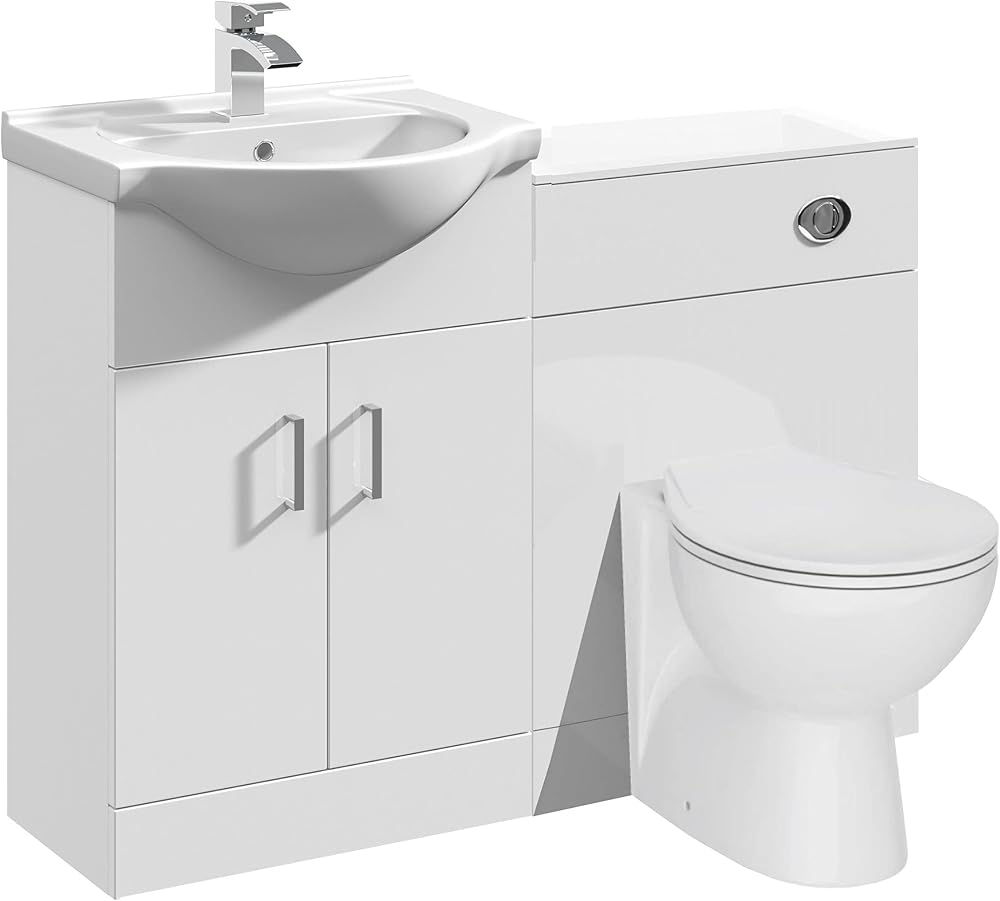 VeeBath Linx 1150 Vanity Unit Set, Sink, Toilet, Soft Close, White