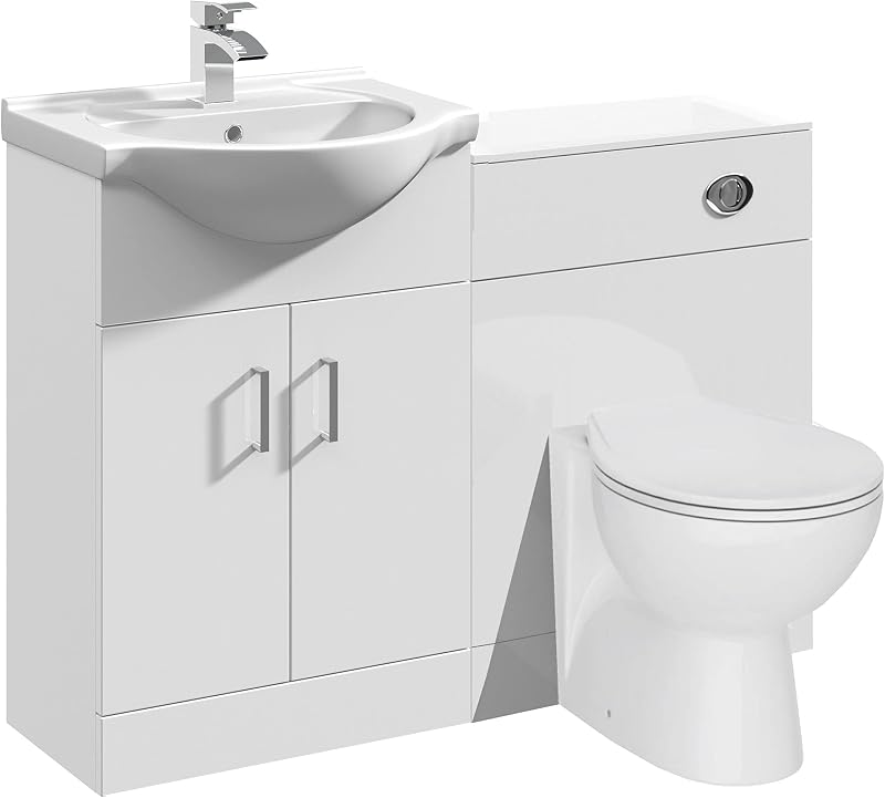VeeBath Linx 1150 Vanity Unit Set, Sink, Toilet, Soft Close, White