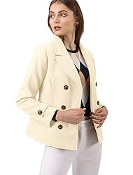 Allegra K Women's Notched Lapel Double Breasted Pea