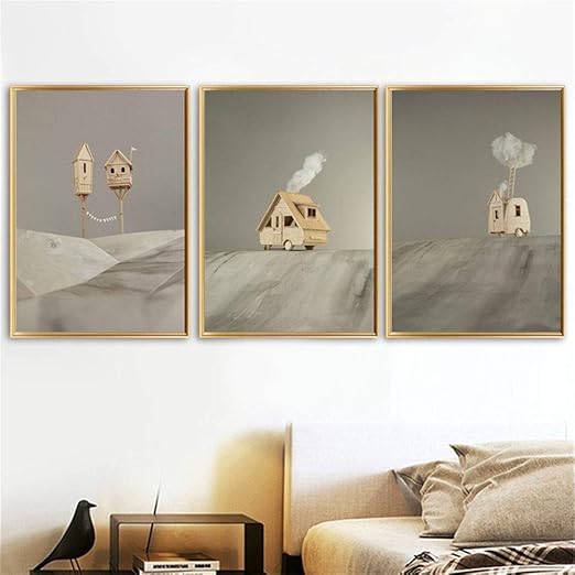 Amazon Com Gsmwy Surrealism Log Cabin Wall Art Canvas Painting