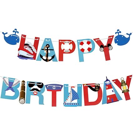 Made In Sailboat Party Banner Nautical Red Happy Birthday Banner