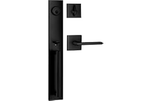 Berlin Modisch Full Escutcheon HandleSet Front Door Entry Handle and Deadbolt Lock Set Slim Square Single Cylinder Deadbolt and Lever Heavy Duty – Iron Black Finish