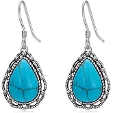 BETHZA Real Turquoise Earrings 925 Sterling Silver Vintage Turquoise Drop Dangle Earrings Jewelry Gifts for Women