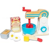Melissa &amp; Doug Wooden Make-a-Cake Mixer Pretend Play Baking Set | 10 Pieces, Wooden Hand-Crank Mixer, Sliceable Egg &amp; Butter, Cake Pan, Kitchen Play Food Set, Preschool Toys for Kids, Ages 3+