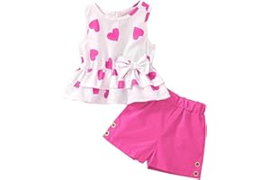 GOLLUNER Kids Girl Clothes Heart Print Sleeveless Top and Shorts Baby Girl Summer Outfits Short Set
