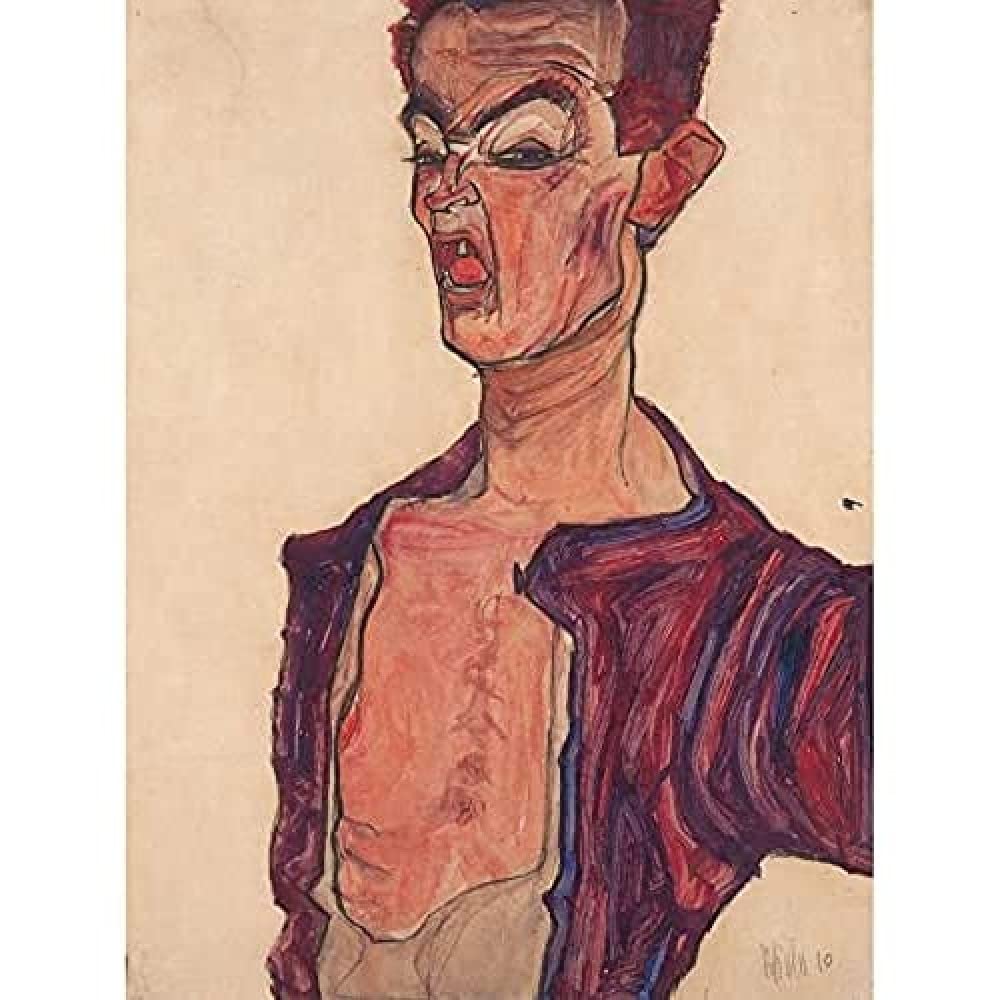 Egon Schiele Self Portrait Grimacing Art Print Canvas Premium Wall Decor Poster Mural