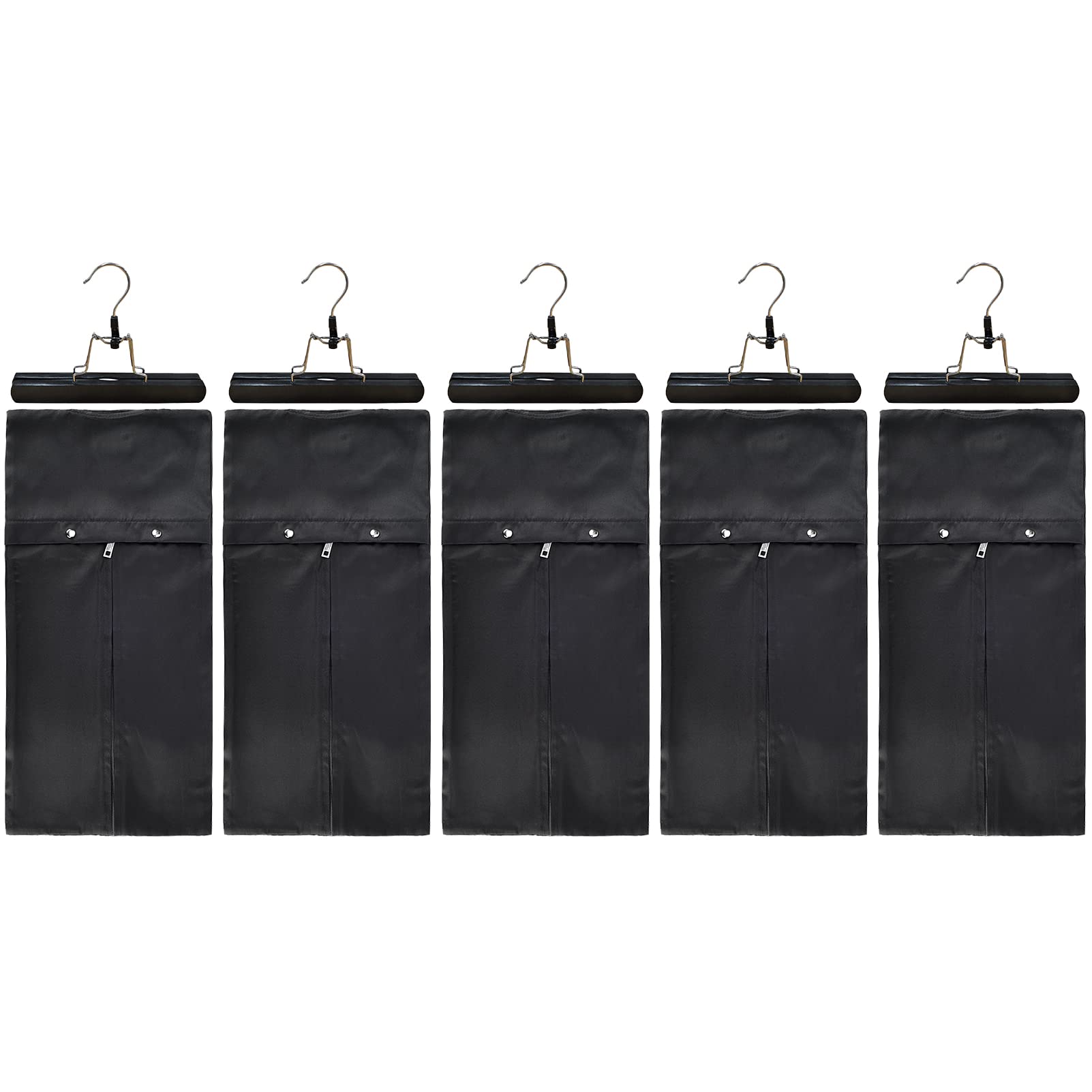 Satin Wig Bags with Wooden Hangers Wig Bag Hair Extensions Storage Bags for Packaging Wigs Bundles Tools Travel Gift Bags (5*Black Wig Bag+5*Black Wooden Hangers)