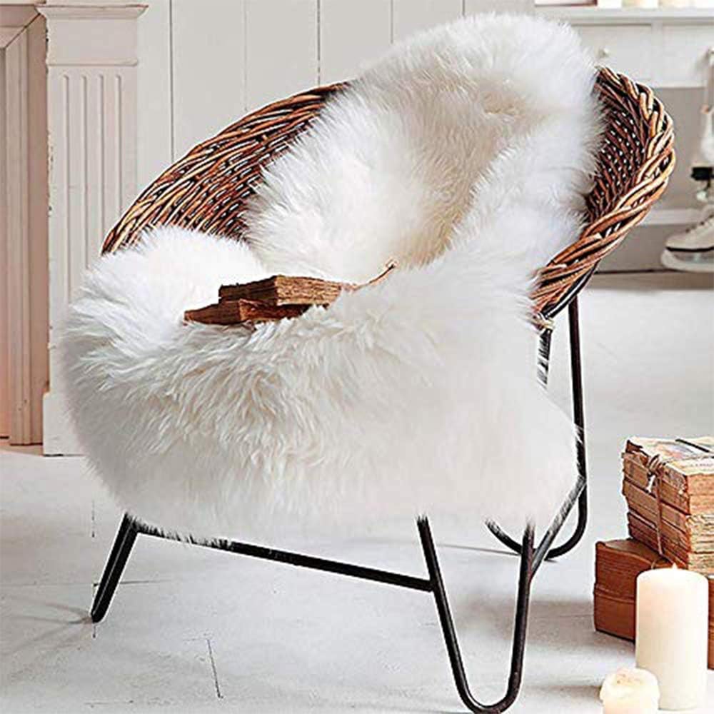 LOCHAS Deluxe Super Soft Fluffy Shaggy Home Decor Faux Sheepskin Rug for Bedroom Floor Sofa Chair, Chair Cover Seat Pad Couch Pad Area Carpet, 2ft x 3ft, Ivory White: Kitchen & Dining