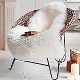 LOCHAS Deluxe Super Soft Fluffy Shaggy Home Decor Faux Sheepskin Rug for Bedroom Floor Sofa Chair, Chair Cover Seat Pad Couch Pad Area Carpet, 2ft x 3ft, Ivory White