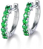 14k Solid White Gold Round Cut Green Genuine Tsavorite Small Little Hinged Cartilage Huggie Hoop Earrings Dainty Delicate Fine Jewelry For Women Girls,Size 1/2 inch