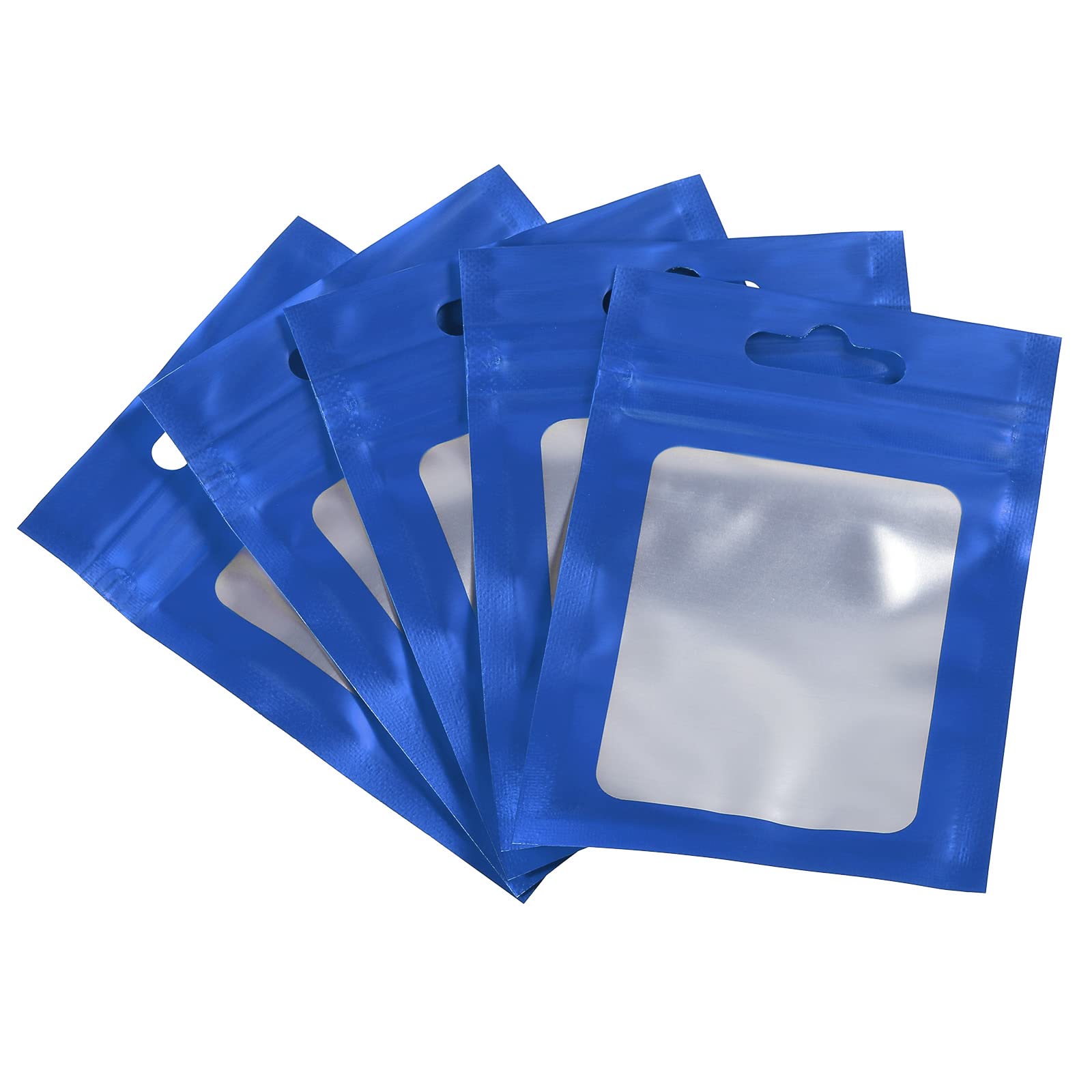 PATIKIL 3.9x2.8" Holographic Bags, 100 Pack Aluminized Plastic Resealable Storage Bags with Clear Window for Small Things, Blue