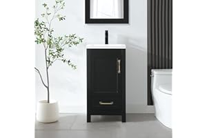 LUCKWIND 18” Bathroom Vanity with Sink, Modern Painted Bathroom Storage Cabinet with Ceramic Sink Top, Faucet and Drawer for Small Space, Black