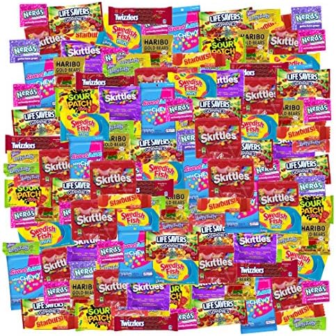 Candy Variety Mix, Bulk Candy Box, (3 lbs, 110-120 pieces) Skittles, Starburst, Gummy Savers, Gummy Bears, Twizzlers, Laffy Taffy, Swedish Fish, Sour Patch Kids, Sweet Tarts, Nerds and more