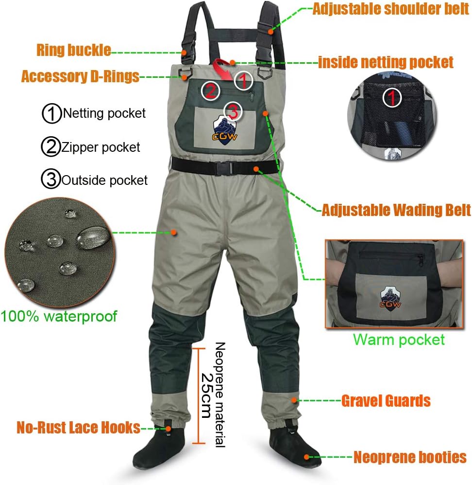 CGW Bootfoot Fishing High Chest Waders for Men with Stockingfoot Boots Mens Womens Breathable Waterproof Wader : Sports & Outdoors