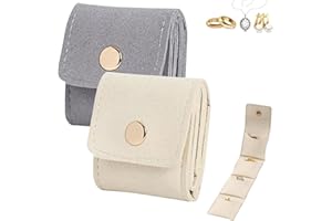 AOFEETINE 2Pcs Mini Travel Jewelry Bag, Jewelry Roll Bag with Buckle, Mini Pouch, Portable Foldable Travel Jewelry Organizer Case, Small Jewelry Box for Earrings, Rings, Necklaces (W-3)