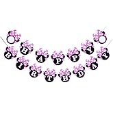 CHuangQi Minnie Themed Party Banner, Happy Birthday Banner, Birthday Party Supplies & Decoration