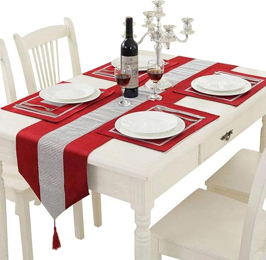TtS Set of 5 Velvet Table Runner + Placemat Table Mats Thick Velvet
