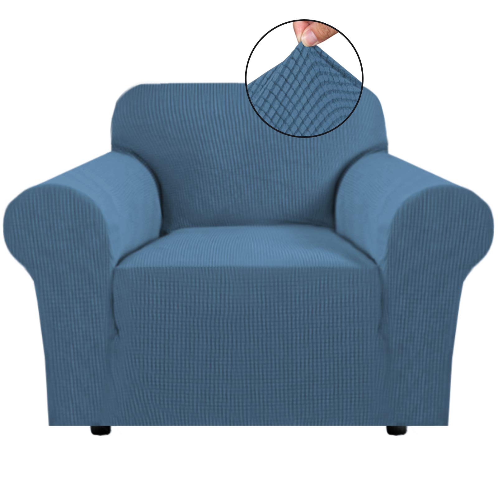 BellaHills Super Stretch Sofa Covers Couch Covers Sofa Slipcovers Furniture Protector for Sofas/Kids/Pets | Form Fitted Jacquard with Elastic Bottom, Thick Soft Non Slip (1 Seater，Dusty Blue)