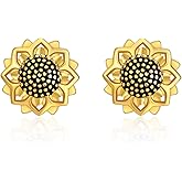 POPLYKE 925 Sterling Silver Daisy Sunflower Stud Earrings for Women Birthday Gifts Moonstone Oxidation Gold Plated Flower Earrings Sunflower Jewelry