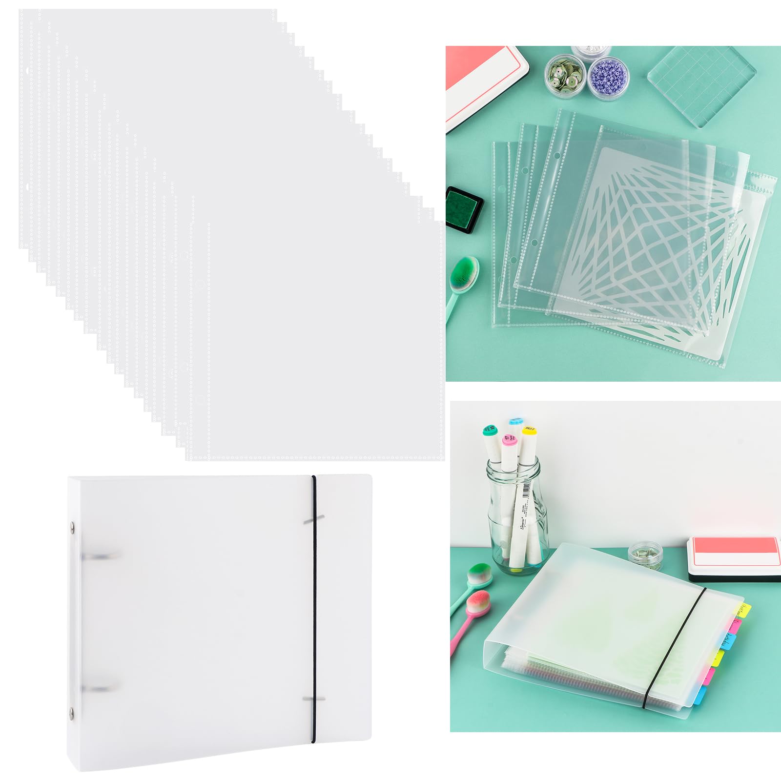 Briartw Cookie Stencil Storage Binder Cover with 20 Pags Stencil Storage Pockets,2 Pockets Per Page, Fit More Stencils,Made Exclusively for Stencils,Die Cuts,Photos,Stamps Within Size 6x6 — image 1