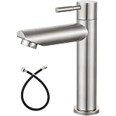 Heyalan Cold Water Bathroom Sink Faucet, Single Handle, Brushed Nickelt | SUS304 stainless steel, single-hole deck mount, 2.6-inch threaded shank, 24-inch supply line, 1.2 GPM (Drain Not Included)