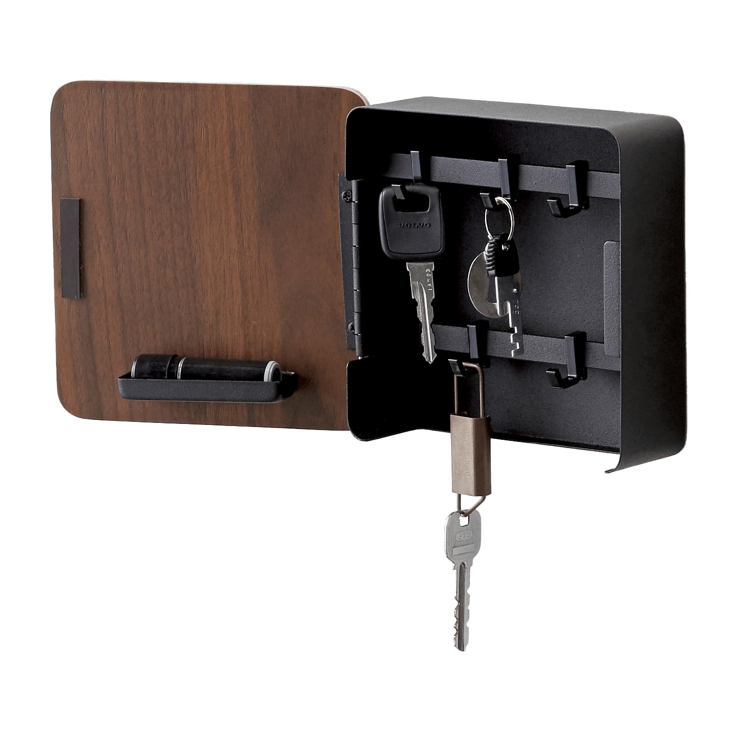 YAMAZAKI 4801 RIN Magnetic Key Box, Black, Steel/Plywood, Minimalist, 15.8 x 5.7 x 15.8 cm
