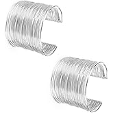 MONAZEO 2Pcs Cuff Bangle Bracelet for Women Open Wide Wire Bracelets Gold Wrist Cuff Wrap Bracelet Adjustable