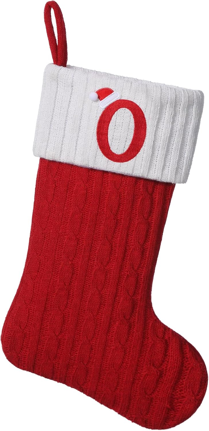 Stockings & Holders - Yehnois 19.5-inch Red Knit Monogram Christmas Stockings,Personalized Initial Christmas Stocking, Family Holiday Xmas Party Decor (Letter O)