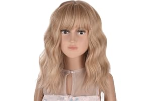 TANTAKO Short Wavy Blonde Child Wig With Bang Synthetic Halloween Cosplay Blonde Hair Wigs