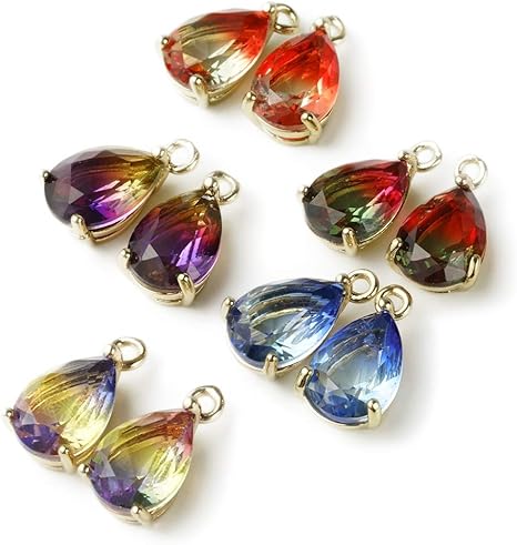 Amazon ガラスストーン カン付き しずく チャーム グラデーション ペンダント ピアス アクセサリー パーツ 5色10個セット チャーム アクセサリートップ 通販