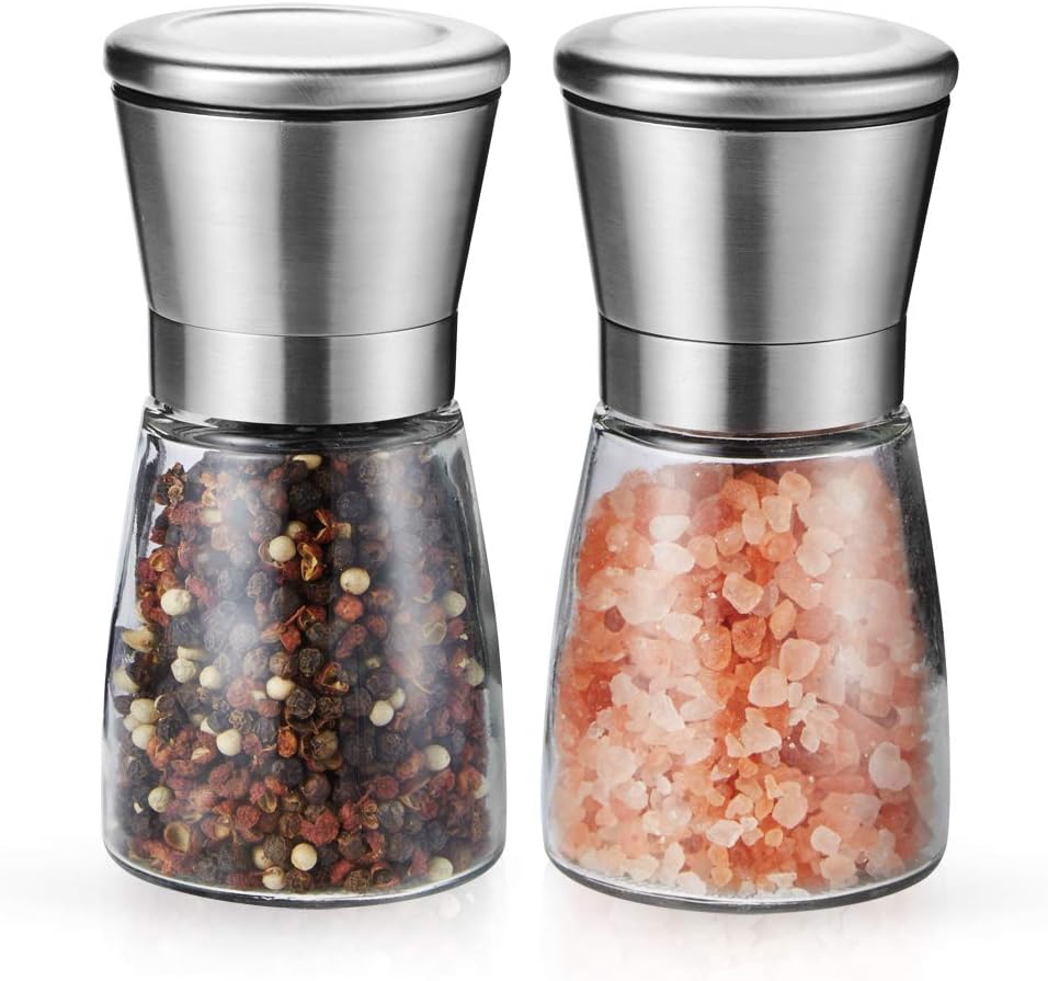 Salt and Pepper Grinder Set, Premium Mill Sets with Brushed Stainless