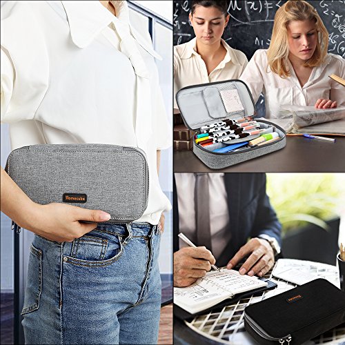 Homecube Pencil Case, Big Capacity Pen Case Desk Organizer with Zipper for School & Office Supplies - 8.7x5.5x3.3 inches, Gray