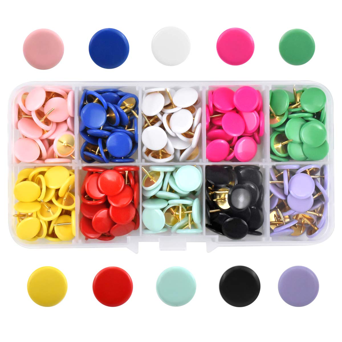 300 Pcs Colorful Push Pins Round Thumb Tacks Metal Drawing Pins Decorative Map Tacks Pushpins with Plastic Coated Head for Map Drawing Cork Notice Board Marking Home Office, 10 Bright Colors