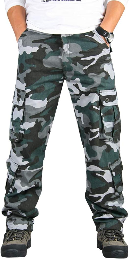 zeetoo Mens Relaxed-Fit Cargo Pants Multi Pocket Military Camo Combat Work Pants