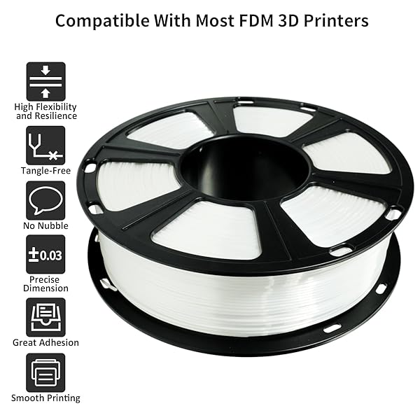GIANTARM 3D PRINTER FILAMENT, SILK WHITE PLA FILAMENT, 1KG(2.2LBS) SPOOL, 1.75MM DIMENSION ACCURACY +/- 0.03MM, 3D PRINTING FILAMENT