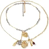LUREME Vintage Double Layer Necklace for Women, Two-Tone Gold & Silver Chain with Heart Pendant, Adjustable Layered Love Theme Jewelry(nl006392)